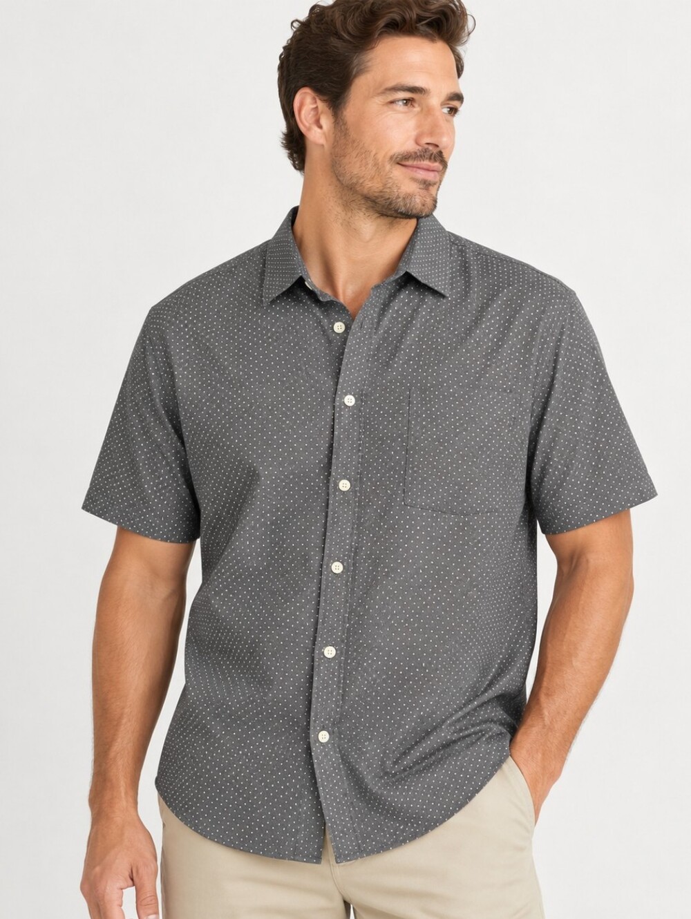 👔 Old Navy Men’s XXL Gray Polka Dot Everyday Shirt Built-In Flex